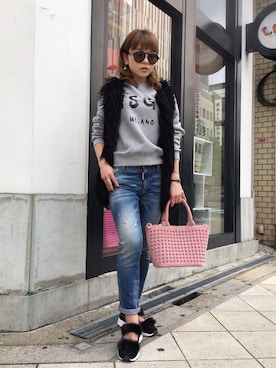 「Chica（チカ）のアイテム（ムートンコート）」を使った、nanae  sakataさん（レディース・153cm）の秋コーディネート