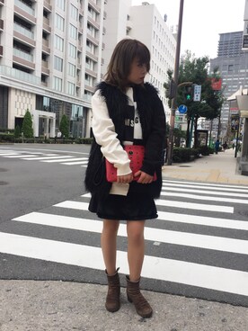 「Chica（チカ）のアイテム（ムートンコート）」を使った、nanae  sakataさん（レディース・153cm）の秋コーディネート