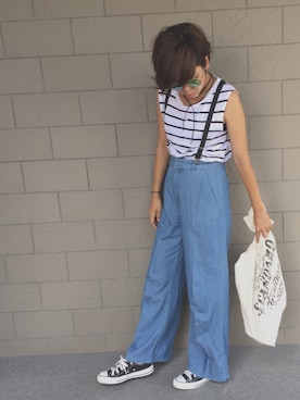 「AZUL by moussy（アズールバイマウジー）の6角形フープピアス（ピアス（両耳用））」を使った、tamiさん（レディース・159cm）の夏コーディネート