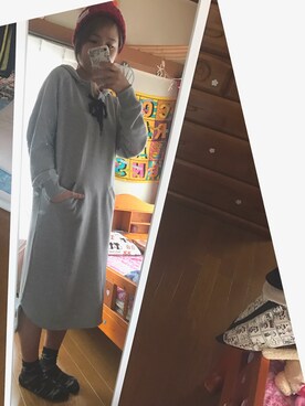 「Heather（ヘザー）のウラケレースUPフードワンピース  733898（ワンピース、グレー系）」を使った、はらしさん（レディース・154cm）の秋コーディネート