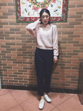 「MUJI」｜「アイテム（スラックス）」を使った、An_niさん（レディース・170cm）の冬コーディネート