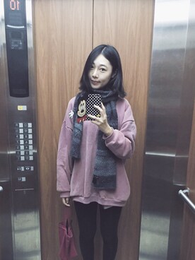 「MUJI」｜「アイテム（スウェット）」を使った、An_niさん（レディース・170cm）の冬コーディネート