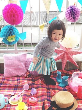 「カンカン帽」｜「アイテム（レインシューズ）」を使った、_nagi_さん（キッズ・80cm）の春コーディネート