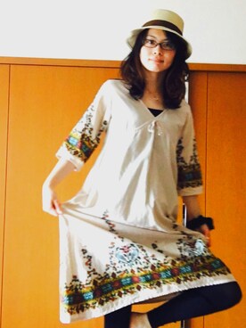 「チチカカ（チチカカ）のアイテム（ワンピース、ベージュ系）」を使った、ゆりゆりゅうさん（レディース・167cm）の春コーディネート