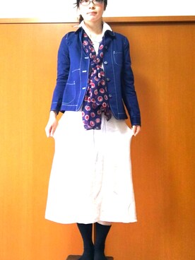 「UNIQLO（ユニクロ）のアイテム（バンダナ/スカーフ、ブルー系）」を使った、ゆりゆりゅうさん（レディース・167cm）の春コーディネート