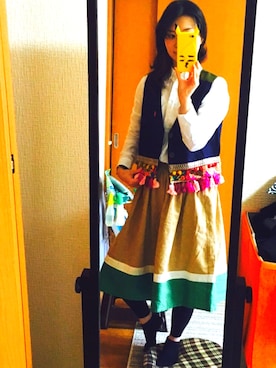 「チチカカ（チチカカ）のアイテム（その他アウター、ブルー系）」を使った、ゆりゆりゅうさん（レディース・167cm）の春コーディネート