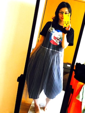 「w closet（ダブルクローゼット）のアイテム（ワンピース、ブルー系）」を使った、ゆりゆりゅうさん（レディース・167cm）の夏コーディネート