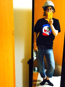 「no brand（ノーブランド）のアイテム（デニムパンツ、ブルー系）」を使った、ゆりゆりゅうさん（レディース・167cm）の夏コーディネート
