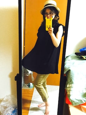 「LOWRYS FARM（ローリーズファーム）のアイテム（シャツ/ブラウス、ブラック系）」を使った、ゆりゆりゅうさん（レディース・167cm）の夏コーディネート