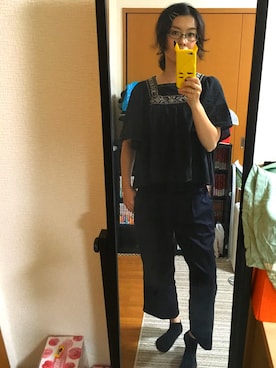 「w closet（ダブルクローゼット）のアイテム（Tシャツ/カットソー、ブラック系）」を使った、ゆりゆりゅうさん（レディース・167cm）の夏コーディネート