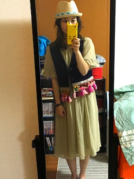 「チチカカ（チチカカ）のアイテム（その他アウター、ブルー系）」を使った、ゆりゆりゅうさん（レディース・167cm）の夏コーディネート