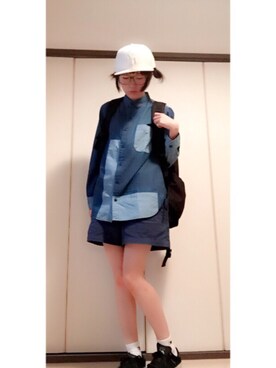 「GANRYU（ガンリュウ）のアイテム（キャップ）」を使った、ちばゆきさん（レディース・157cm）の夏コーディネート