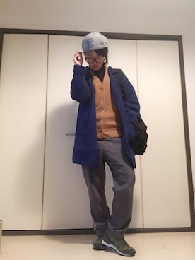 「ツイードパンツ」｜「アイテム（キャップ）」を使った、ちばゆきさん（レディース・157cm）の冬コーディネート