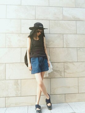 「Martin Margiela」｜「アイテム（帽子）」を使った、ちばゆきさん（レディース・157cm）の夏コーディネート