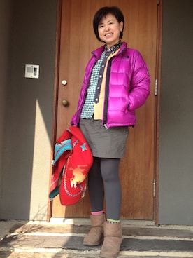 「northface（ノースフェイス）のアイテム（ダウンジャケット/コート）」を使った、sayurinさん（レディース・157cm）の春コーディネート