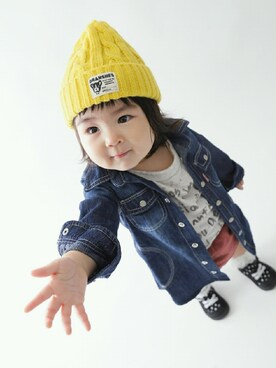 「デニムシャツワンピ」｜Hi-roさん（キッズ・80cm）の秋コーディネート