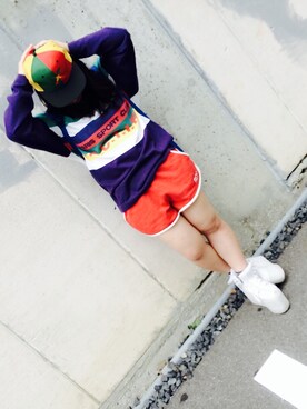 「古着のアイテム（スウェット、パープル系）」を使った、amitasoさん（レディース・151cm）の秋コーディネート