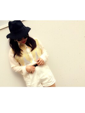 「古着のアイテム（シャツ/ブラウス、ホワイト系）」を使った、amitasoさん（レディース・151cm）の秋コーディネート