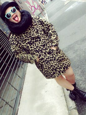 「SLY（スライ）のSLY ヒョウ柄コート（チェスターコート、その他）」を使った、amitasoさん（レディース・151cm）の秋コーディネート