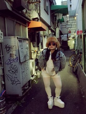 「pinnapのアイテム（スウェット、ホワイト系）」を使った、amitasoさん（レディース・151cm）の冬コーディネート