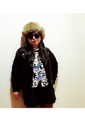 「古着屋のロシア帽（ニットキャップ/ビーニー、ブラウン系）」を使った、amitasoさん（レディース・151cm）の冬コーディネート