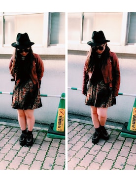 「古着のアイテム（ライダースジャケット、レッド系）」を使った、amitasoさん（レディース・151cm）の春コーディネート