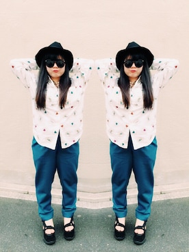 「KINGPINのアイテム（シャツ/ブラウス、ホワイト系）」を使った、amitasoさん（レディース・151cm）の春コーディネート