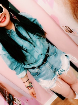 「JEANASIS（ジーナシス）のアイテム（シャツ/ブラウス、ブルー系）」を使った、amitasoさん（レディース・151cm）の春コーディネート