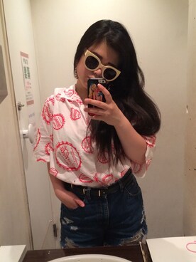 「STUNAのアイテム（シャツ/ブラウス、ホワイト系）」を使った、amitasoさん（レディース・151cm）の夏コーディネート