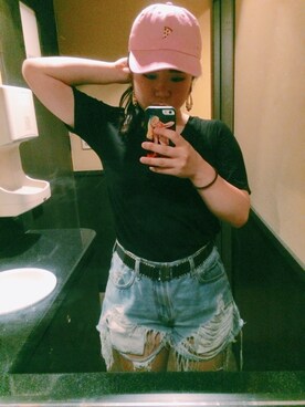 「Bershka（ベルシュカ）のアイテム（Tシャツ/カットソー、ブラック系）」を使った、amitasoさん（レディース・151cm）の夏コーディネート