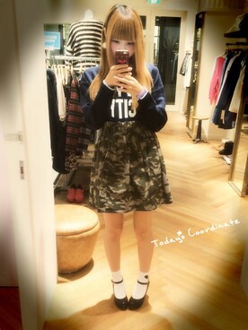 「Heather（ヘザー）のアイテム（ニット/セーター、ブルー系）」を使った、たむたむさん（レディース・158cm）の秋コーディネート