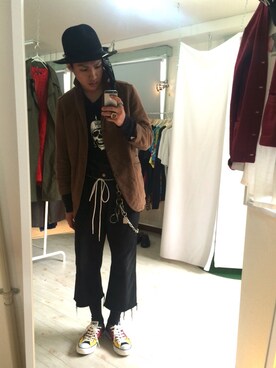 「ART COMES FIRST（アートカムズファースト）のアイテム（帽子）」を使った、村本義季さん（メンズ・174cm）の秋コーディネート