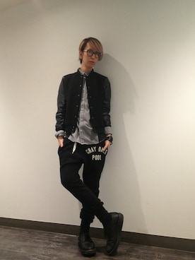「L.H.P（エルエイチピー）のアイテム（スタジャン）」を使った、Dsuke kobayashiさん（メンズ・178cm）の秋コーディネート