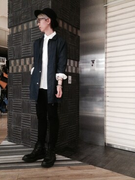 「L.H.P（エルエイチピー）のアイテム（ステンカラーコート）」を使った、Dsuke kobayashiさん（メンズ・178cm）の春コーディネート