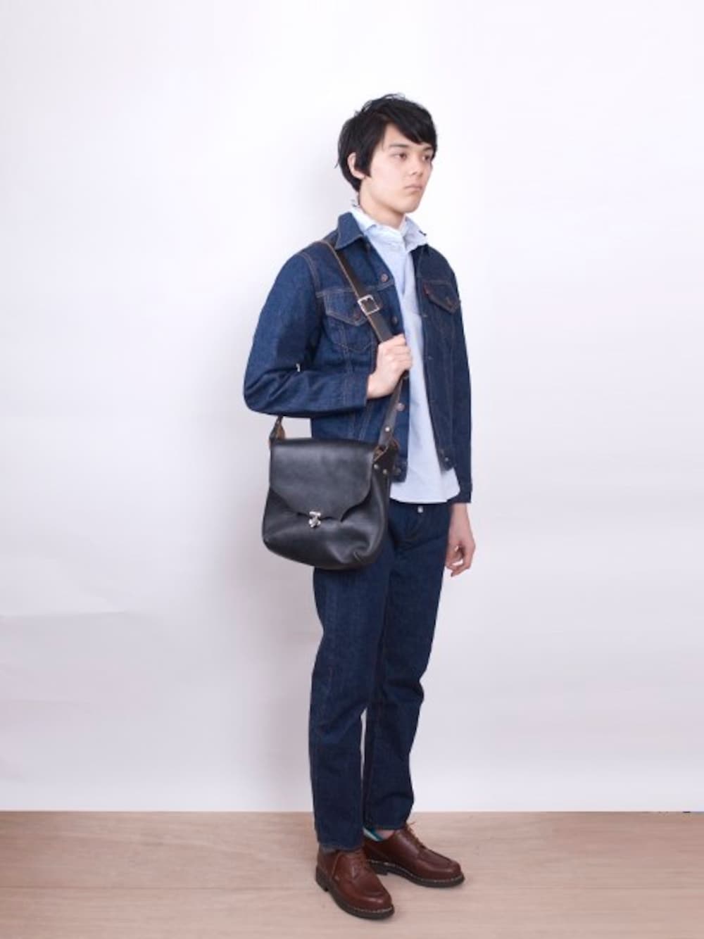 「セットアップ、パラブーツ、 フレンチワーク」｜「arikiriの3rd Type・Gジャン（デニムジャケット、ブルー系）」を使った、second2さん（メンズ・182cm）の春コーディネートの1枚目の写真