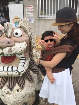 「家族旅行」｜「アイテム（オールインワン・サロペット）」を使った、uc@さん（レディース・150cm）の夏コーディネート