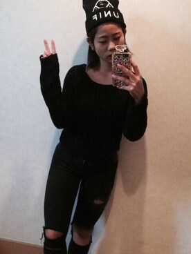 「UNIF（ユニフ）のアイテム（ニットキャップ/ビーニー）」を使った、Ri→hoさん（レディース・154cm）の秋コーディネート