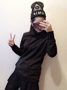 「UNIF（ユニフ）のアイテム（ニットキャップ/ビーニー）」を使った、Ri→hoさん（レディース・154cm）の冬コーディネート