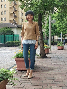 「ぺプラムトップス」｜「アイテム（ハンチング/ベレー帽）」を使った、lilyさん（レディース・160cm）の秋コーディネート