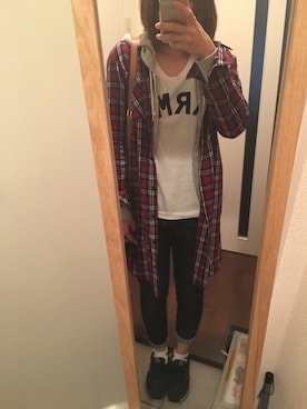 「アイテム（シャツワンピース、レッド系）」を使った、まめたくさん（レディース・157cm）の秋コーディネート