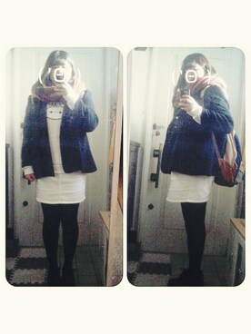 「アイテム（アナログ腕時計、ピンク系）」を使った、まんぼー｡さん（レディース・172cm）の冬コーディネート