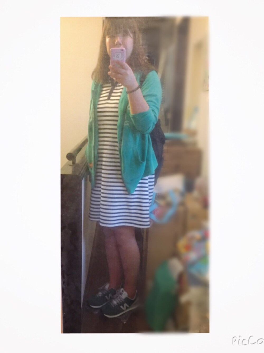 「パーカー、ワンピース、ワンピース×スニーカー、スニーカー、リュック、カジュアル、New Balance、UNIQLO」｜「NEW BALANCEのNEW BALANCE ニューバランス　ML574VFO    GREEN(VFO)（スニーカー、グリーン系）」を使った、まんぼー｡さん（レディース・172cm）の夏コーディネートの1枚目の写真