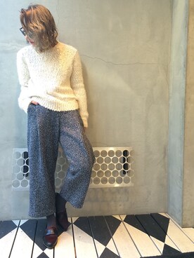 「ツイードパンツ」｜「アイテム（モカシン/デッキシューズ）」を使った、ARiK☺︎さん（レディース・156cm）の冬コーディネート