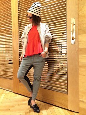 「プリーツ」｜「アイテム（スタジャン）」を使った、ARiK☺︎さん（レディース・156cm）の春コーディネート