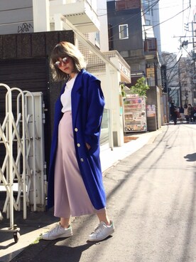 「blue」｜「アイテム（チェスターコート）」を使った、ARiK☺︎さん（レディース・156cm）の春コーディネート