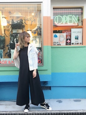 「パジャマ」｜「アイテム（つなぎ/オールインワン）」を使った、ARiK☺︎さん（レディース・156cm）の夏コーディネート