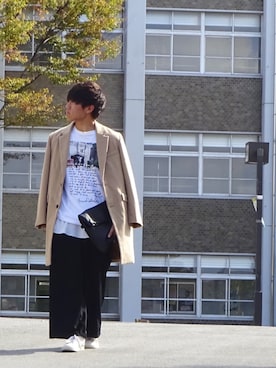 「SENSE OF PLACE by URBAN RESEARCH（センスオブプレイスバイアーバンリサーチ）のチェスターコート（チェスターコート、イエロー系）」を使った、Kenichℹ︎さん（メンズ・170cm）の秋コーディネート