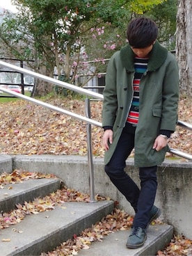 「Dr. Martens（ドクターマーチン）のvintageのDr.Martinsです。 Made in ENGLAND。深緑色です！（ブーツ、グリーン系）」を使った、Kenichℹ︎さん（メンズ・170cm）の秋コーディネート