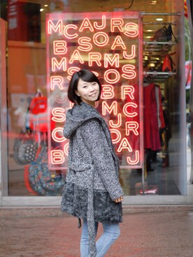「made in koreaのアイテム（ピーコート、グレー系）」を使った、陳彥榕さん（レディース・162cm）の冬コーディネート