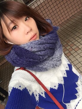 「No describeのアイテム（ニット/セーター、ブルー系）」を使った、陳彥榕さん（レディース・162cm）の冬コーディネート